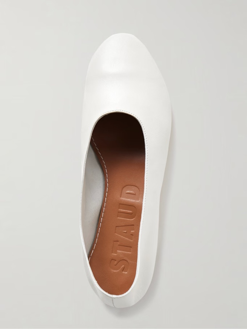 STAUD White Leather Slip-On Ballet Flat